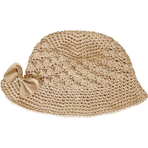 Women Winter Crochet Bucket Hat Bow Khaki
